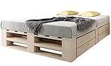 sunnypillow Palettenbett M2 aus Holz 140 x 200 cm mit Lattenrost und 2 Bettkästen....