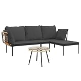 vidaXL Garten Lounge Set 3-TLG., Gartenmöbel Set mit Dunkelgrauen Kissen,...