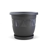 Plastard Blumentopf Durchmesser 27 cm mit Untersetzer Farbe Anthrazit runder Pflanzkübel...