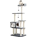 HSOYGE Katzenbaumturm Katzenbaumturm, Katzenklettergerüst mit Sisalseil und Katzenstreu,...