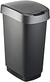 Rotho Twist Mülleimer 50l mit Deckel, als Schwing oder Klappdeckel nutzbar, Kunststoff...