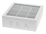 Teebox aus Holz in Weiß mit 9 Fächern Teekasten Teebeutelbox Teekiste
