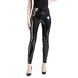 AMHUUI Frauen Sexy PU Glänzendes Leder Hoch Tailliert Lederhosen Dehnen Lässig Beinchen...