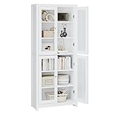 FOREHILL 190 cm Vitrinenschrank, Bücherschrank mit 4 Türen 6 Fächern, Hochschrank,...