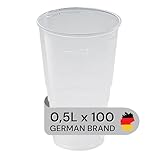 LogiPack GeRo Plastikbecher – Trinkbecher mit Eichstrich 0,5l | Einwegbecher...
