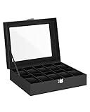 SONGMICS Uhrenbox mit 10 Fächern, Uhrenkasten, Glasdeckel, Uhrenkoffer,...