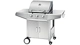 fahrbarer Gasgrill mit Gusseisen Rost 3 Brenner für Garten Balkon aus Edelstahl...