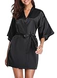 Vlazom Kimono Robe Damen Morgenmantel Kurzer Satin Bademantel Mit Gürtel V-Ausschnitt...