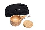 WiKatech Tragbare Holztasse mit Deckel in einer praktischen Baumwolltasche,...