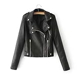 OonMan Jacke Herbst und Winter Bikerjacke Slim Kurze Jacke Damen Kunstleder Jacke