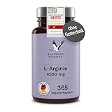 L-Arginin - 365 vegane Kapseln - 4500mg pflanzliches L-Arginin HCL je Tagesdosis - 2...