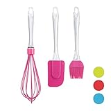 Relaxdays Backpinsel Set, 3-teiliges Backset mit Kochpinsel, Teigschaber &...