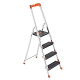 SONGMICS Leiter mit 4 Stufen, Aluleiter, 12 cm breite Stufen mit Riffelung,...