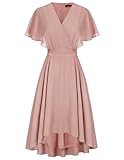 Damen Chiffonkleid V-Neck Kurzarm Cocktailkleid Elegant A-Linie Knielang Brautkleid...
