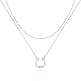 Silber 925 Halskette für Damen, Kette Layered Damen Halskette mit Runder Anhänger...