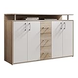 DRIFT Sideboard mit Ablage in Eiche Sonoma Optik, Weiß - Moderne Kommode mit Schubladen...