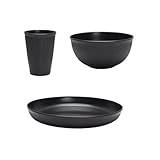 Geschirrset Schwarzes Besteckset aus Kunststoff, Teller, Spuckschüsseln, Schüsseln,...