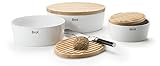 Continenta 3er Set Brottöpfe oval mit Holzdeckel, Brotkästen Deckel Rückseite...