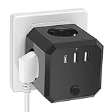 Steckdosenwürfel mit USB, 4 Schuko Steckdosen, 2 USB-A und 1 USB-C,...