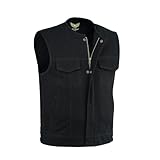 Leatherick Herren SOA Jeanskragen Motorradweste mit tiefen Taschen schwarz (L)