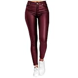 Lederleggings Damen Leder Leggings High Waist Kunstlederhose Elegant Lange Hose...