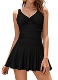 SHEKINI Damen Einteilige Badeanzug V-Ausschnitt Elegant Badeanzugkleid Badekleid...