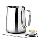 Milchkännchen - 350ml/12oz Milchkanne Edelstahl mit Messung Mark Und Latte Art Pen,...