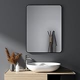 HY-RWML Spiegel Schwarz 40x60 cm Rechteckiger Wandspiegel Abgerundete Ecken Wandmontage...