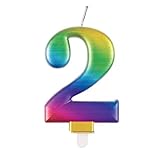 Unique Party Supplies 19632 Metallische Geburtstagskerze - Zahl 2 - Regenbogen, 7...