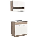 Homestyle4u 2323, Küche Küchenzeile Küchenblock Eiche Holz Weiß Einbauküche...