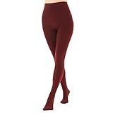 EVERSWE Women's Opaque Fleece Lined Tights, Thermal Tights (Wine Red,Medium)