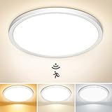 NIBSHOOM LED Deckenlampe mit Bewegungsmelder, 3000K/4000K/6500K 18W IP44 Wasserdicht...