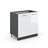 Vicco Spülenunterschrank Fame-Line, Weiß Hochglanz/Anthrazit, 80 cm ohne...