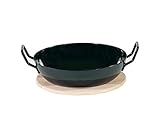 Karl Krüger 1220H Schlemmerpfanne mit Holzteller, 20 cm, Stahlemaille, schwarz, 20cm