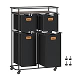 VASAGLE Wäschesortierer, Wäschetrenner mit Rädern, 150 L, Wäschekörbe, beweglicher...
