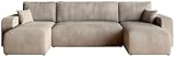 BROMARKT Sofa mit Schlaffunktion Couch U Cordstoff Sofa Bettkasten...