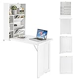 COSTWAY Wandklapptisch mit Stauraum, klappbarer Wandtisch, platzsparender Wand...