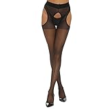 Yilanmy Damen Strapsstrumpfhose Schwarz Offen im Schritt Strumpfhose Sexy 15 Den...