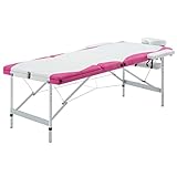 SKM Massageliege Klappbar 3-Zonen Aluminiumgestell Weiß und Rosa, Weight: 17.1 kg, 110242
