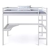 Homestyle4u 1899, Kinder Hochbett mit Schreibtisch, Kinderbett 90x200 cm Weiß,...