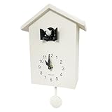 WALPLUS Weiße Moderne Kuckucksuhr Vogelgesang Pendeluhr Moderne Sound Control...
