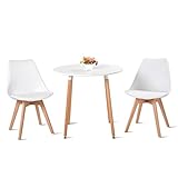 H.J WeDoo Esstisch mit 2 Stühle Essgrupp Holztisch und Weiß Skandinavisches...