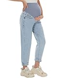AVOG Umstands-Boyfriend-Jeans, hohe Taille, dehnbar, Denim, Schwangerschaftshose mit 4...