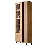 Newroom Vitrine Wildeiche Anthrazit Standvitrine Modern Vintage - 92x198x40 cm...