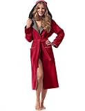 Morgenstern Bademantel Damen Kapuze Baumwolle Frottee Velours Leonie Lang Rot M