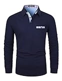 VMSUCIJ Poloshirt Herren Langarm Baumwolle Regular Slim Fit Plaid Denim Golf...