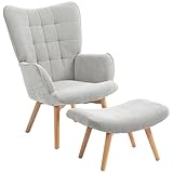 HOMCOM Sessel mit Hocker, Ohrensessel mit Hoher Rückenlehne, Holzbeine, Loungesessel mit...
