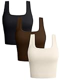 OQQ Damen 3-teiliges Tank-Top Gerippt Nahtlos Workout-Shirts Yoga Bauchfreies Top Schwarz...