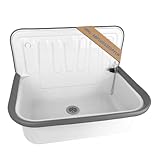 kör4u Ausgussbecken weiß 50cm, aus robustem Stahl für Keller, Waschküche, Garten,...