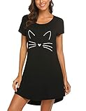 MAXMODA Damen Nachthemd Printed Kurzarm Scoopneck High Low Sleep Tee...